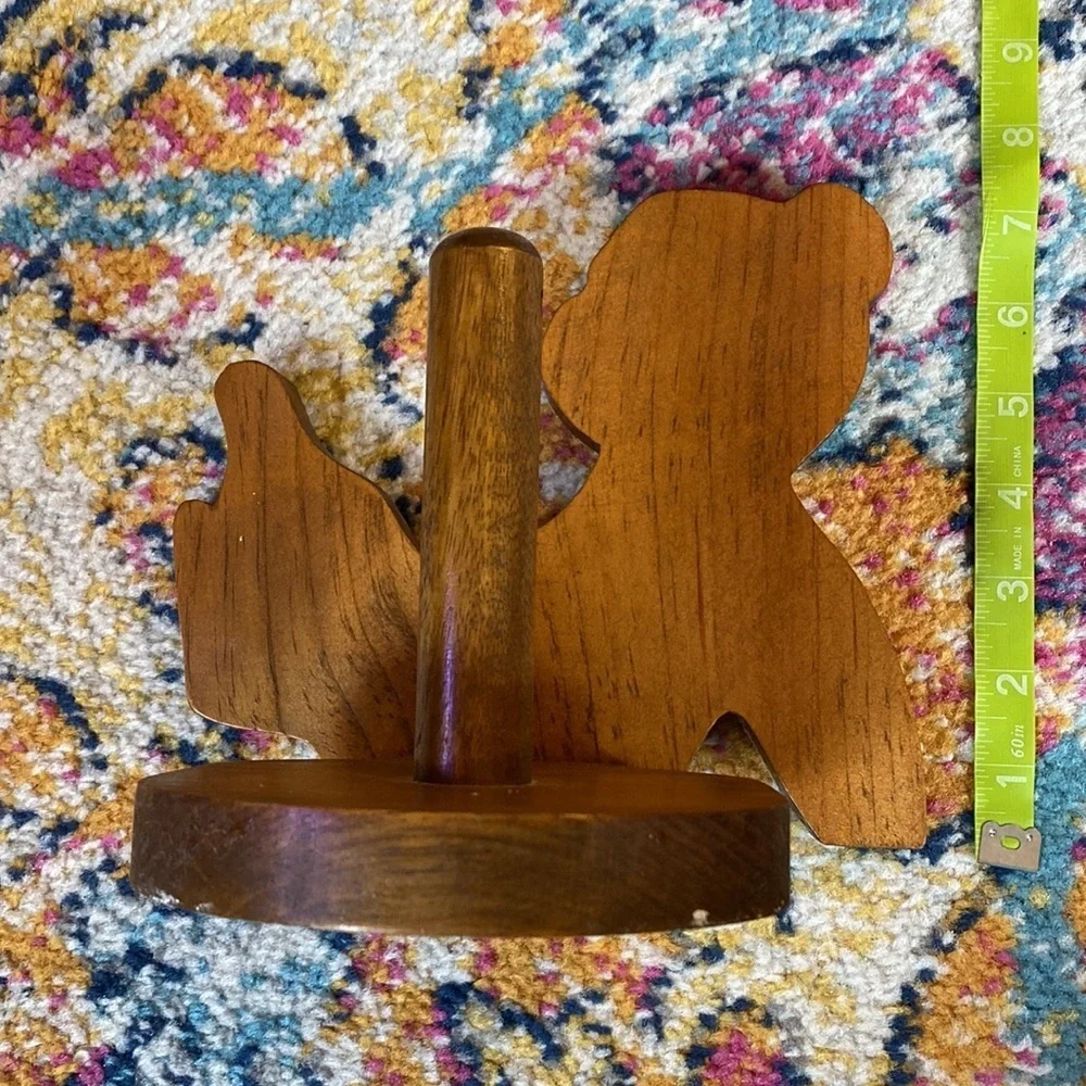 Vintage 1980s Wooden Teddy Bear Toilet Paper Holder
